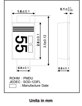 機械図面 - ROHM Semiconductor RFC02MM2STR超高速リカバリダイオード