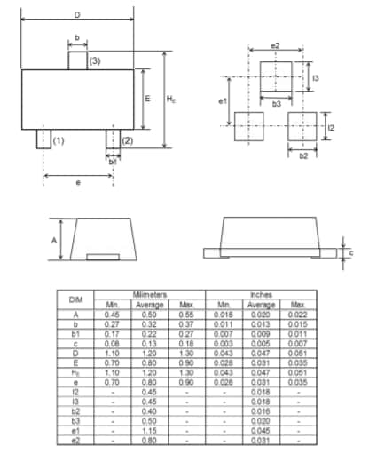 機械図面 - ROHM Semiconductor DA221ZMT2Lスイッチングダイオード