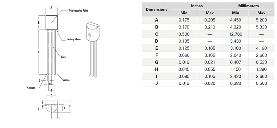 Littelfuse Sx02xSx EV 1.5A高感度SCRサイリスタ
