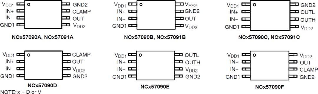 機械図面 - onsemi NCD57090 & NCV57090 IGBT/MOSFETゲートドライバ