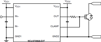 アプリケーション回路図 - onsemi NCD57090 & NCV57090 IGBT/MOSFETゲートドライバ