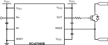 アプリケーション回路図 - onsemi NCD57090 & NCV57090 IGBT/MOSFETゲートドライバ