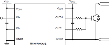 アプリケーション回路図 - onsemi NCD57090 & NCV57090 IGBT/MOSFETゲートドライバ