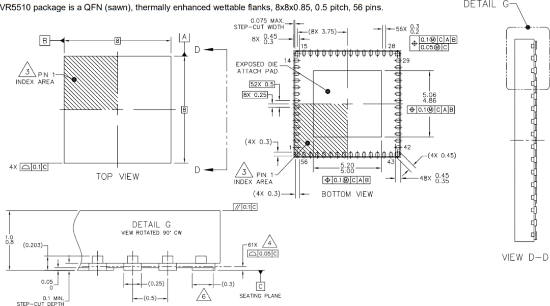 機械図面 - NXP Semiconductors VR5510 マルチ出力PMIC