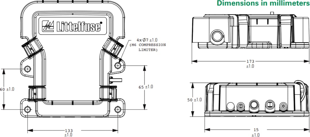 機械図面 - Littelfuse MDB5 5ウェイ配電ヒューズホルダー