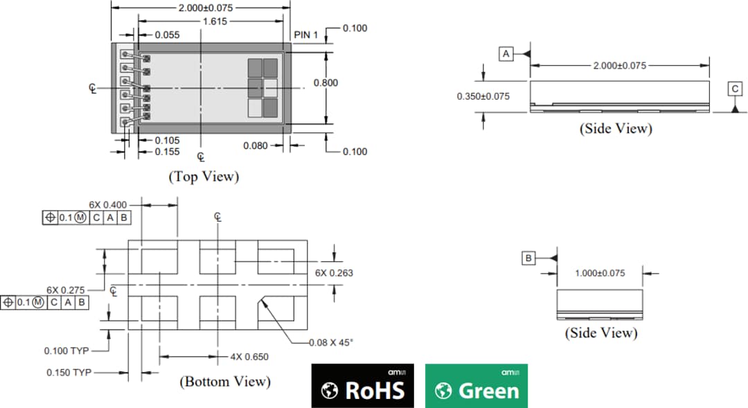 機械図面 - ams OSRAM TSL2585ミニチュア周囲光センサ