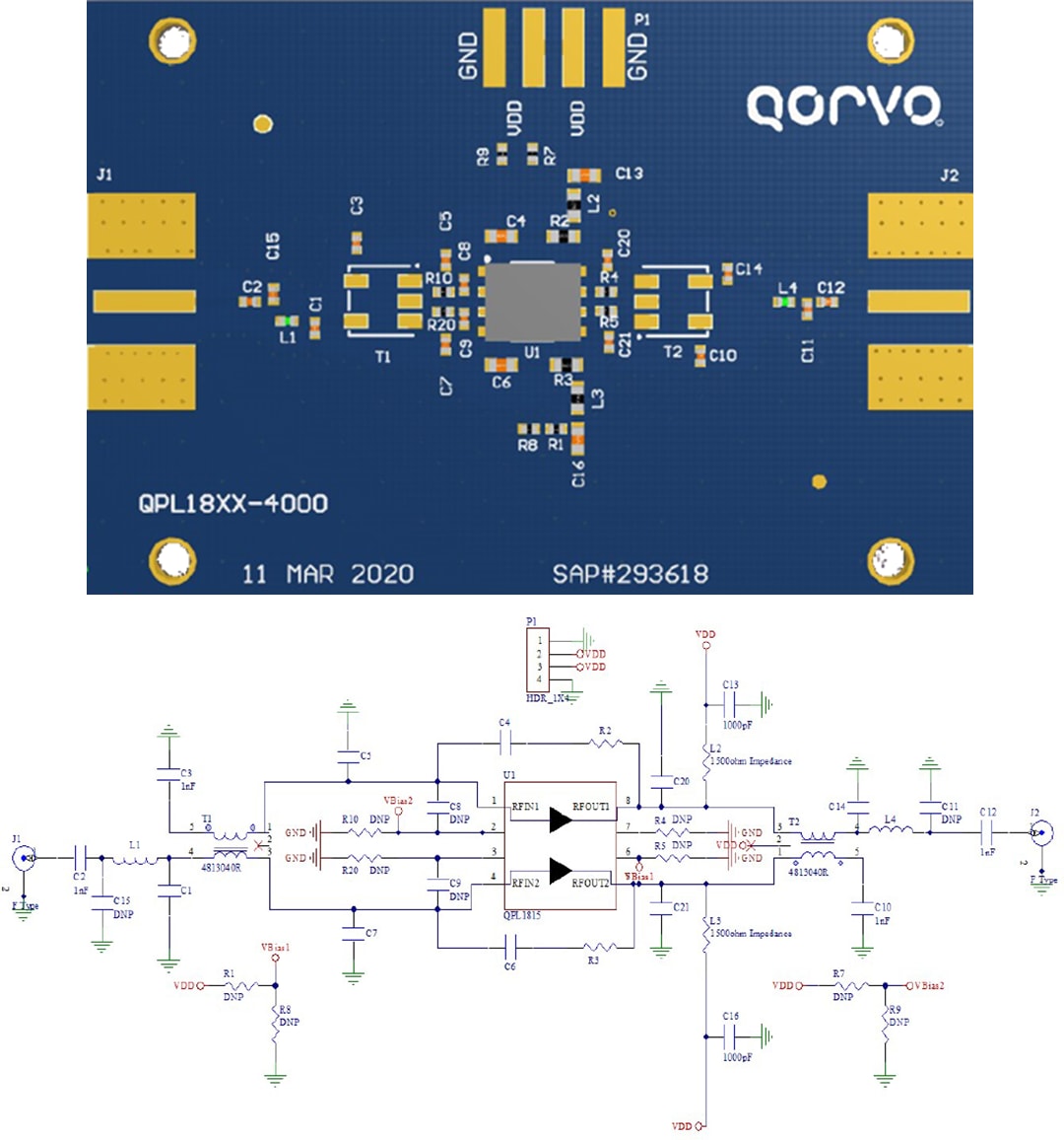 回路図 - Qorvo QPL1815EVB評価ボード