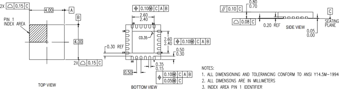機械図面 - Renesas Electronics RC22504A & RC32504A FemtoClock® 2 シンセサイザ