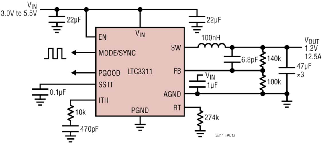 アプリケーション回路図 - Analog Devices Inc. LTC3311 & LTC3311S降圧Silent Switcher
