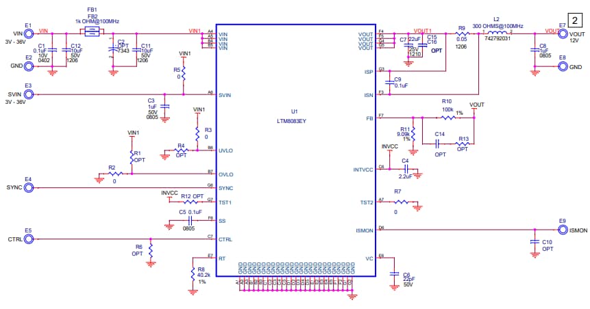 回路図 - Analog Devices Inc. LTM8083デモボードDC2859A