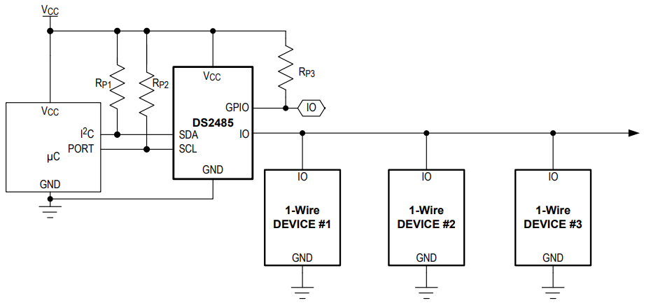アプリケーション回路図 - Analog Devices / Maxim Integrated DS2485Q+U高度1-Wireマスタ（メモリ搭載）