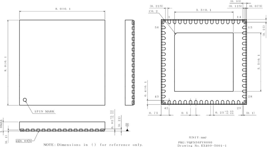 機械図面 - ROHM Semiconductor BD9573MUF-M車載パワーマネジメントIC