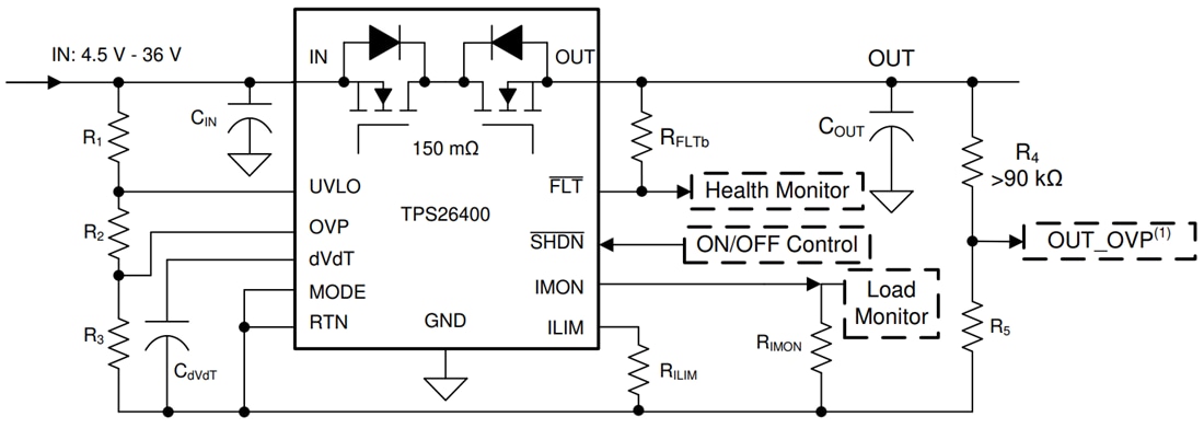 回路図 - Texas Instruments TPS2640 42V 2A eFuse