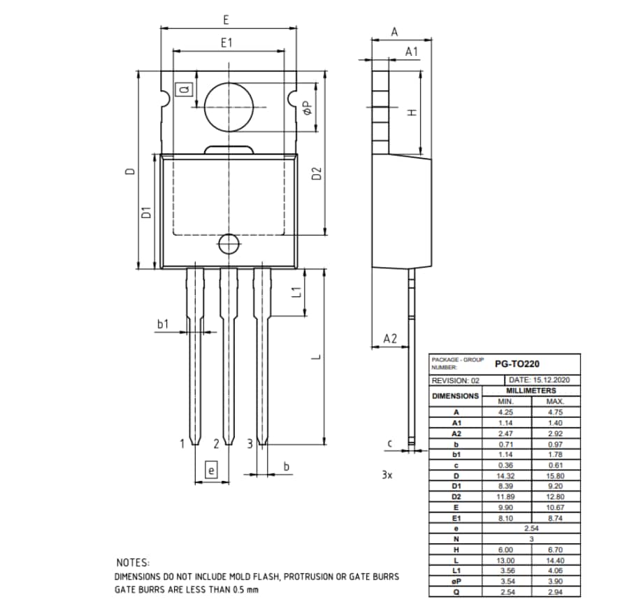 機械図面 - Infineon Technologies StrongIRFET™ 2パワーMOSFET