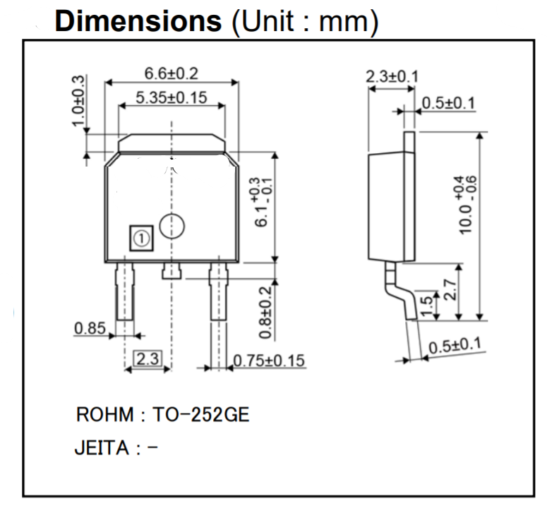 機械図面 - ROHM Semiconductor RFVxBGE6STL超高速リカバリダイオード