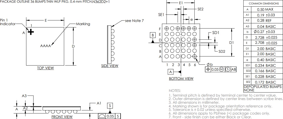 機械図面 - Analog Devices / Maxim Integrated MAX86176 PPGおよびECGアナログフロントエンド（AFE）