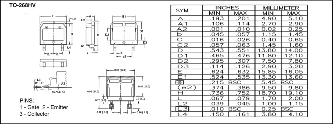 機械図面 - IXYS IXBx14N300HV逆伝導BiMOSFET™ IGBT