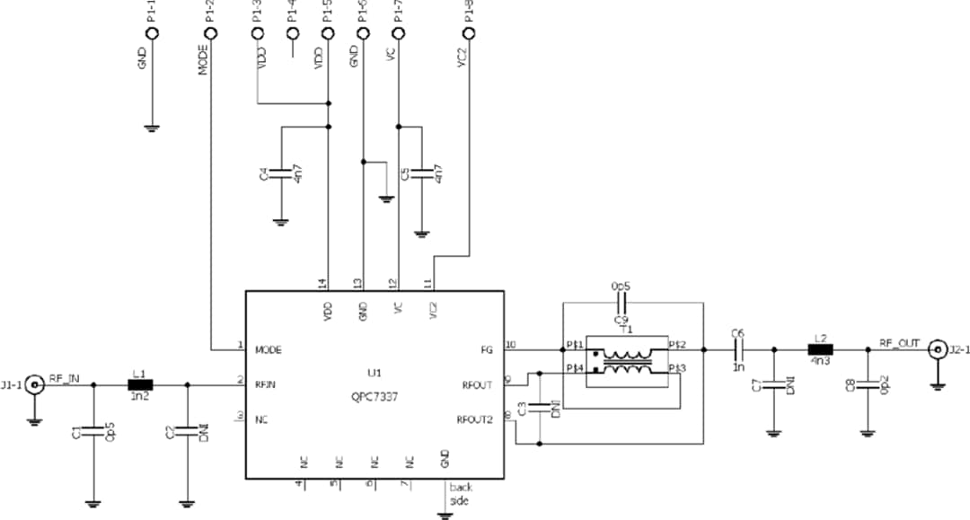 回路図 - Qorvo QPC7337PCBA評価ボード