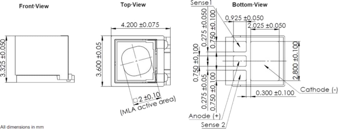 機械図面 - ams OSRAM AQAA-20 BELAGO 1.1ドットプロジェクタ