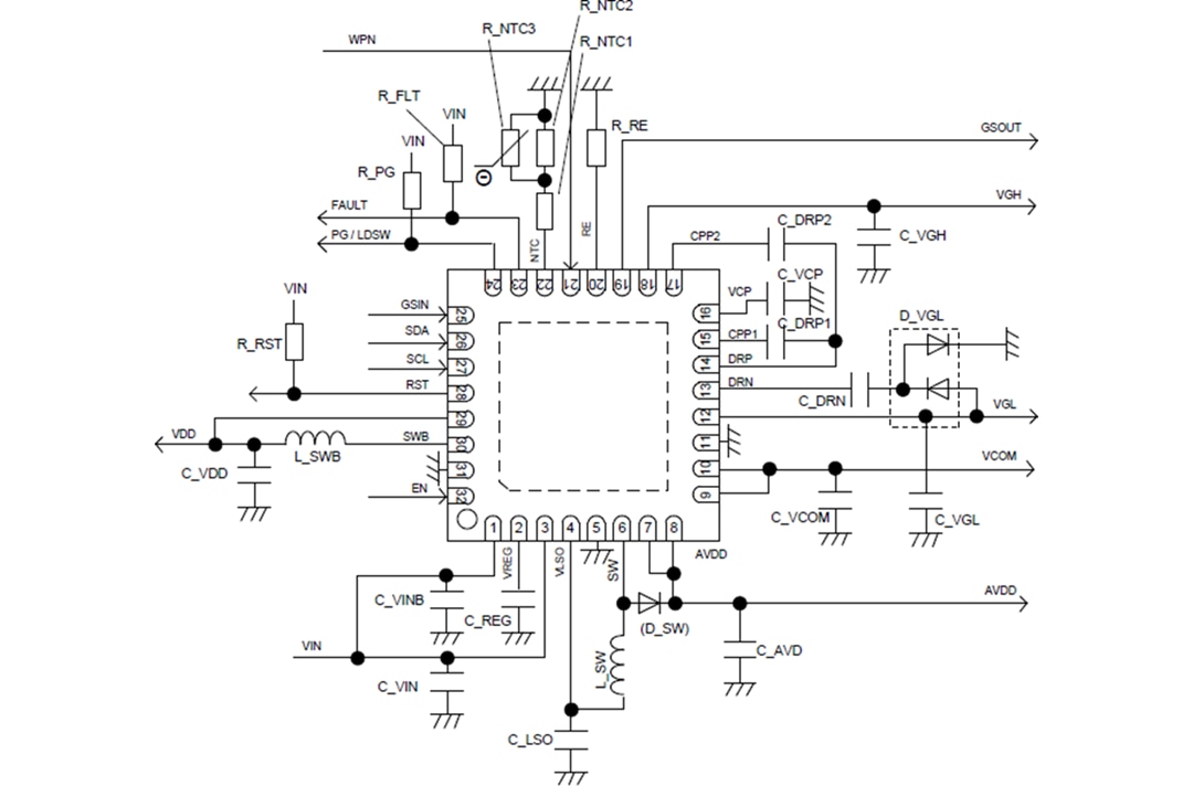 アプリケーション回路図 - ROHM Semiconductor BM81810MUV-M車載用パネルパワー管理IC