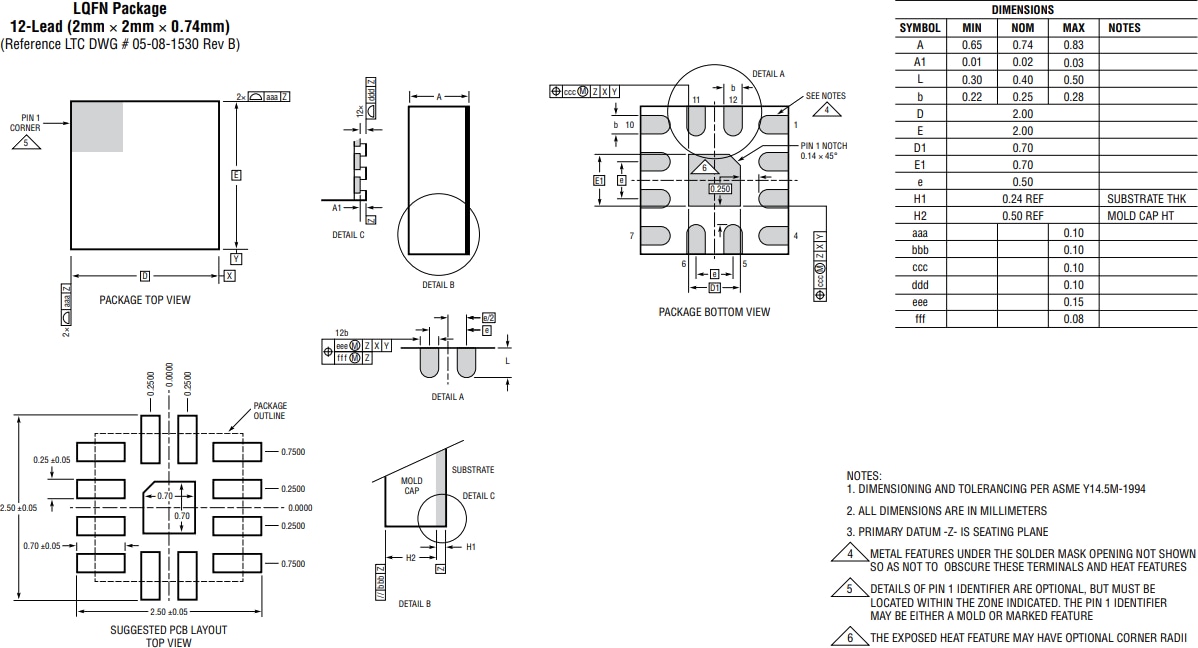 機械図面 - Analog Devices Inc. LTC3336 NanopowerバックDC-DCレギュレータ