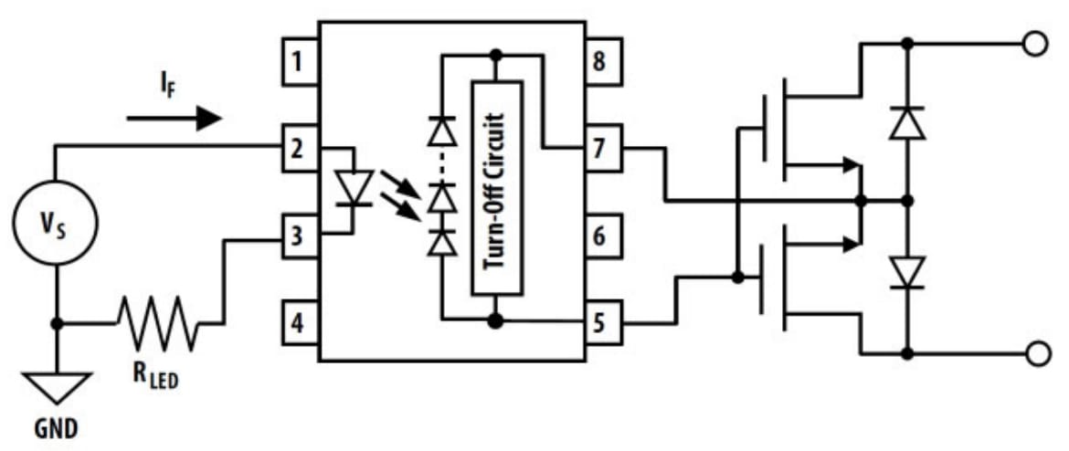 アプリケーション回路図 - Broadcom ACPL-K308U産業用光起電力MOSFETドライバ
