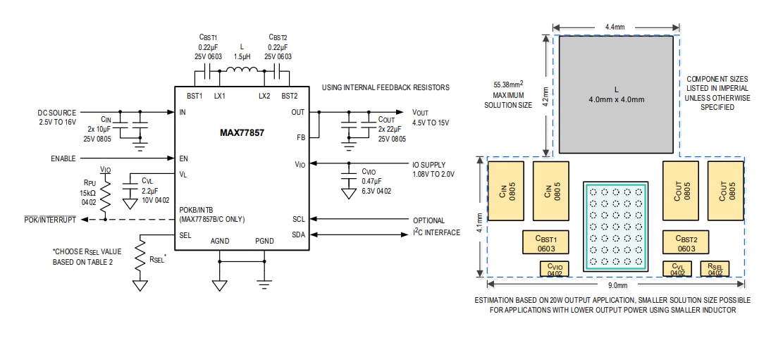 アプリケーション回路図 - Analog Devices / Maxim Integrated MAX77857バックブーストコンバータ