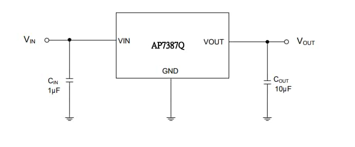 アプリケーション回路図 - Diodes Incorporated AP7387Q車載用µLDOレギュレータ