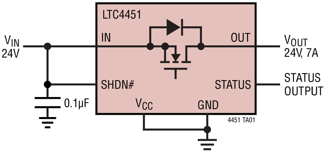 アプリケーション回路図 - Analog Devices Inc. LTC4451 40V 7A最適ダイオード
