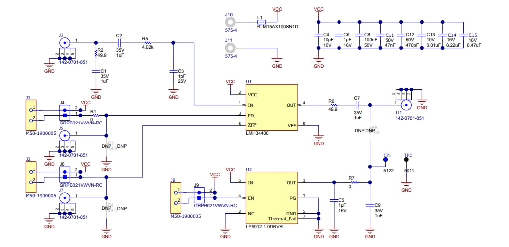 回路図 - Texas Instruments LMH34400DRLEVM評価モジュール