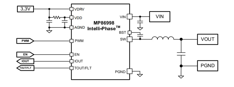 Application Circuit Diagram - Monolithic Power Systems (MPS) MP86998 Intelli-Phase™ Solution