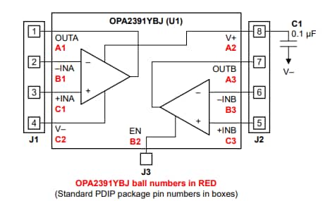 回路図 - Texas Instruments OPA2391DSBGAEVM評価モジュール