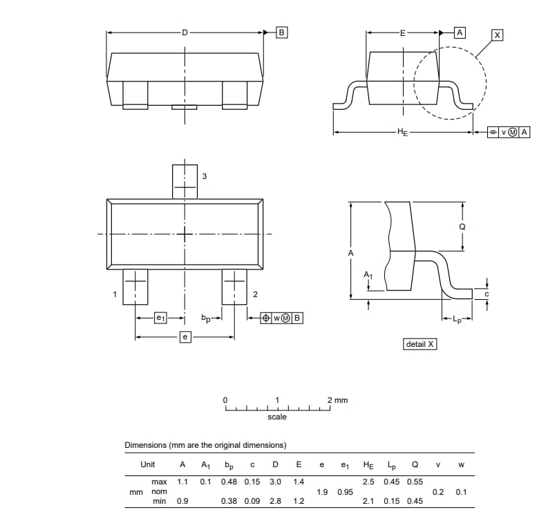 機械図面 - Nexperia SOT23表面実装パッケージ製品
