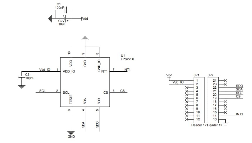 回路図 - STMicroelectronics STEVAL-MKI224V1 LPS22DF アダプタボード