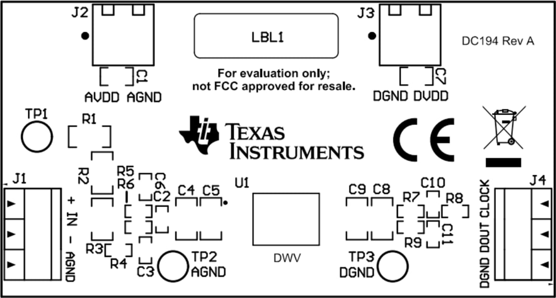 機械図面 - Texas Instruments AMC1333M10EVM 変調器評価モジュール(EVM)