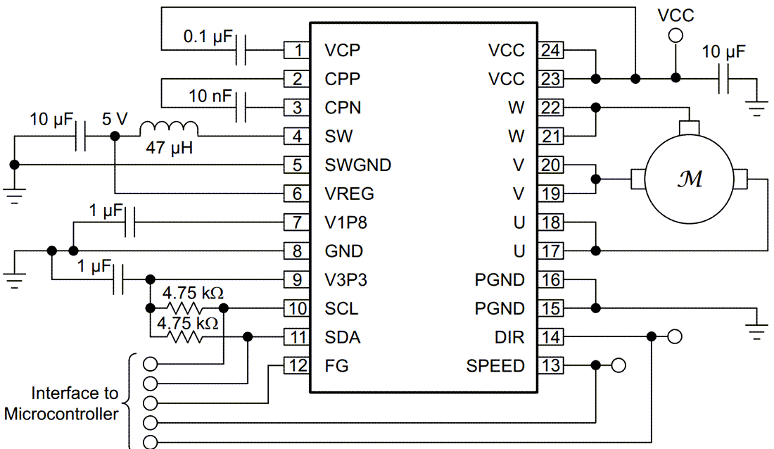 回路図 - Texas Instruments DRV10982-Q1センサレスBLDCモータードライバ
