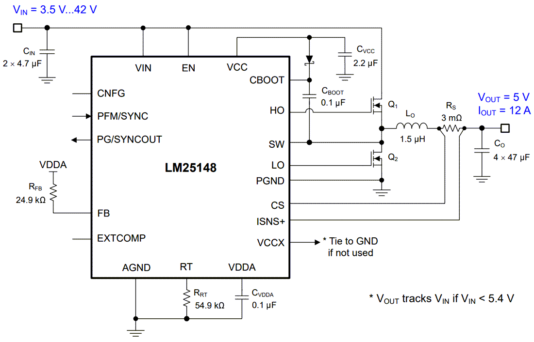 回路図 - Texas Instruments LM25148/LM25148-Q1 バックDC/DCコントローラ