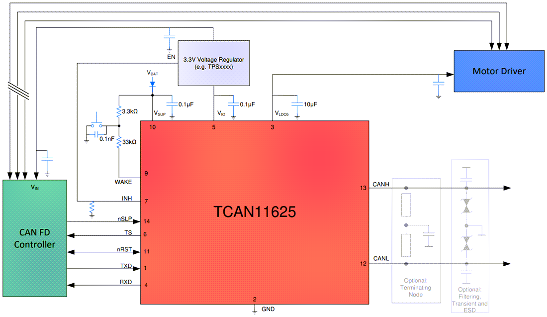 ブロック図 - Texas Instruments TCAN1162x-Q1 車載用CAN FD トランシーバ