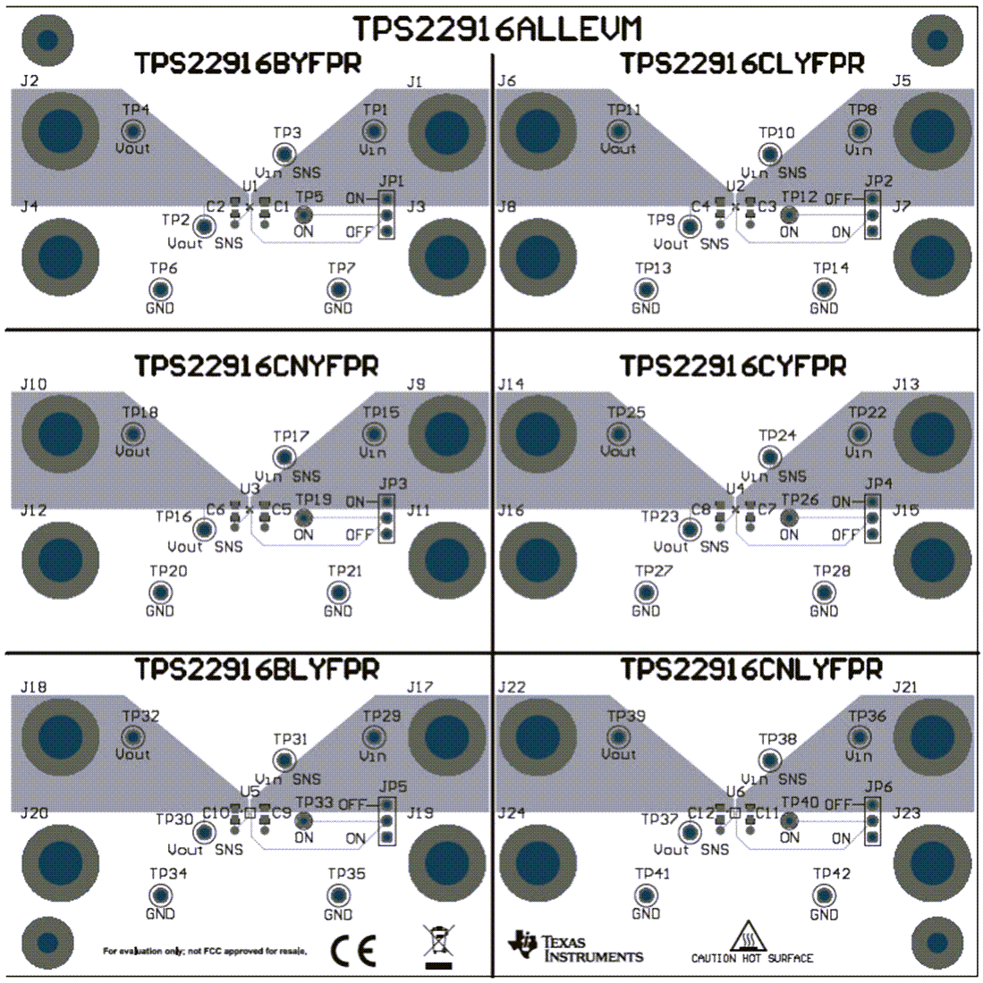 機械図面 - Texas Instruments TPS22916ALLEVM負荷スイッチ評価モジュール