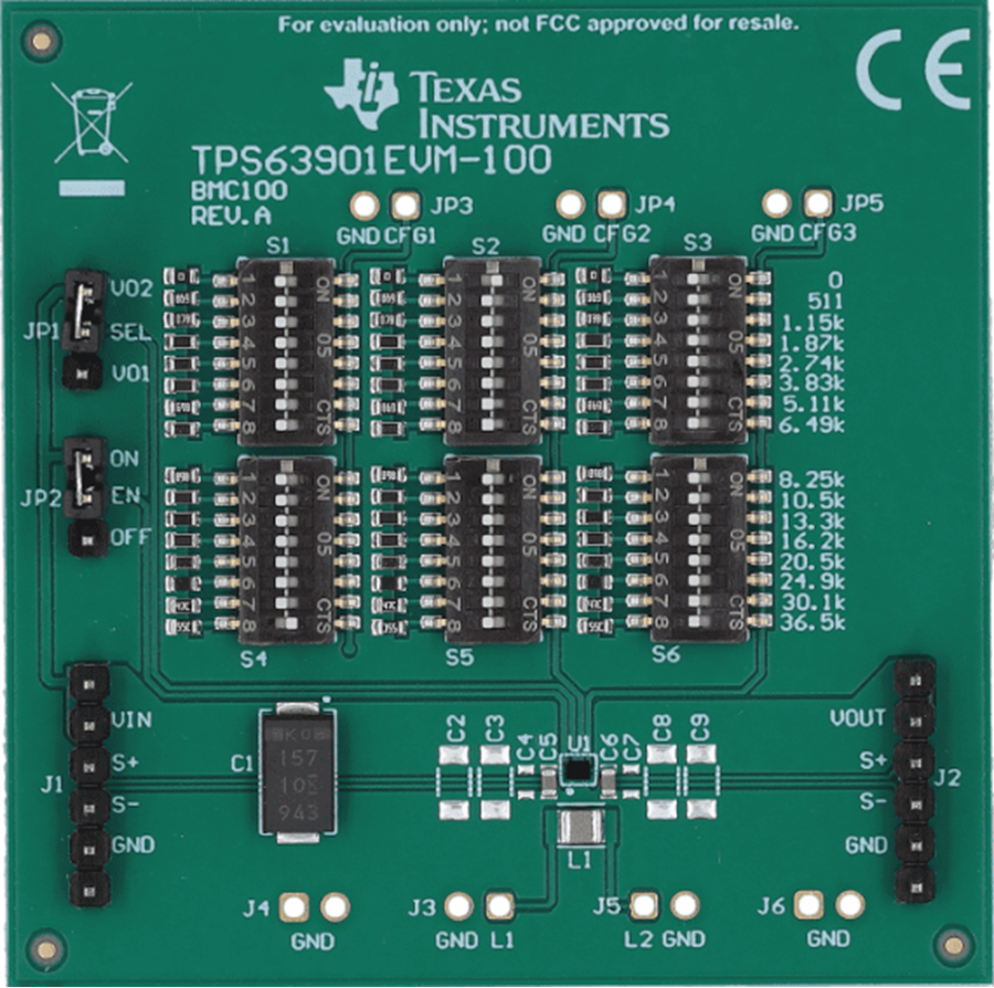 機械図面 - Texas Instruments TPS63901EVM-100コンバータ評価モジュール