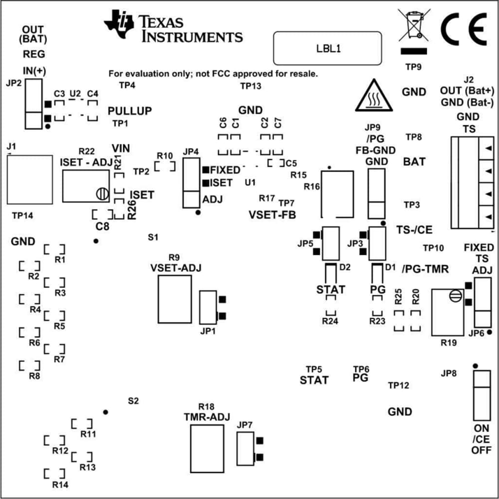 機械図面 - Texas Instruments bq25173EVM充電器評価モジュール（EVM）