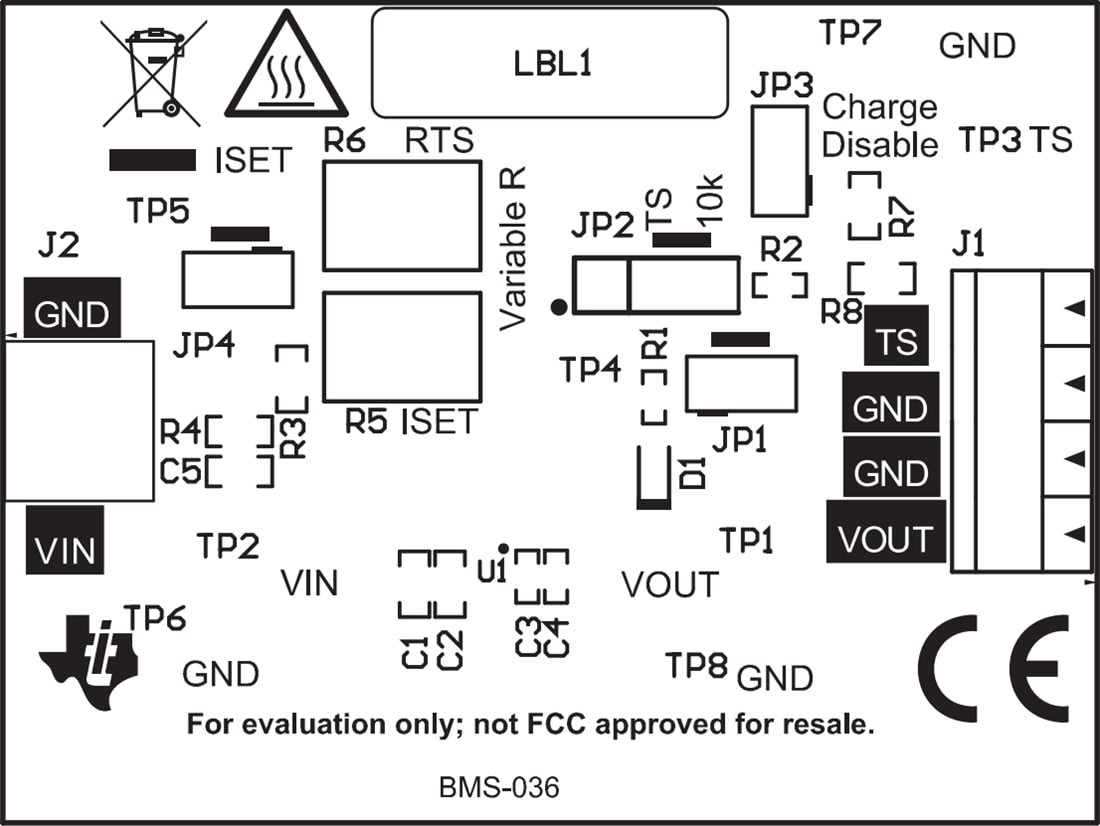 機械図面 - Texas Instruments bq25175EVM充電器評価モジュール (EVM)