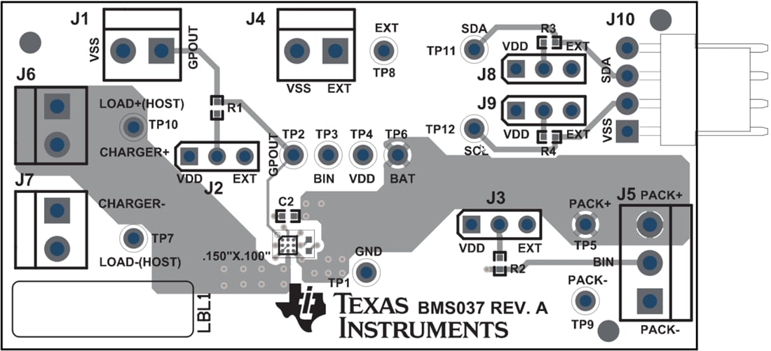 機械図面 - Texas Instruments bq27427EVM評価モジュール（EVM）