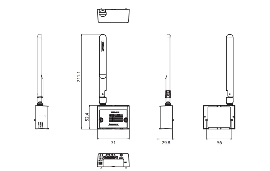 機械図面 - Advantech WISE-2200-M LoRaWANシングルRS-485 I/Oモジュール