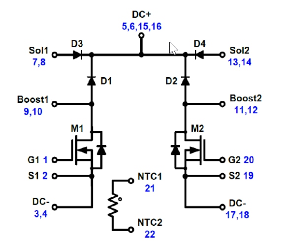 回路図 - onsemi NXH80B120MNQ0フルSiC MOSFETモジュール