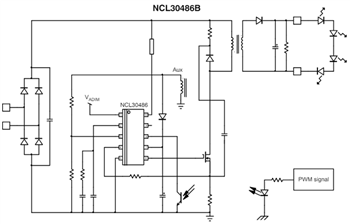 アプリケーション回路図 - onsemi NCL30486B/88BシングルステージCC/CV PSRコントローラ