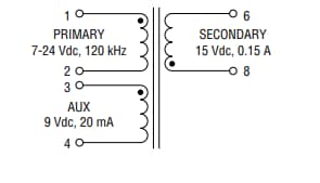 回路図 - Bourns BA60951CS AEC-Q200 2.25Wフライバックトランス