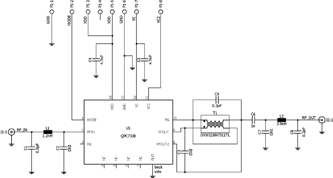 回路図 - Qorvo QPC7338PCBA 評価ボード