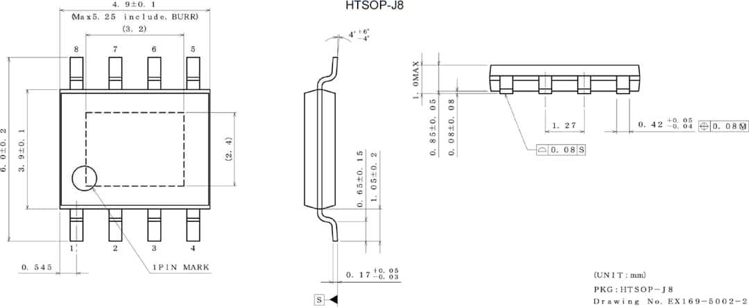機械図面 - ROHM Semiconductor BD62130xEFJ 36V DCブラシ付きモータードライバ