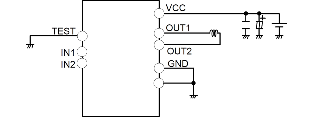アプリケーション回路図 - ROHM Semiconductor BD62130xEFJ 36V DCブラシ付きモータードライバ